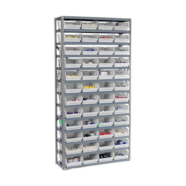 Global Industrial Steel Shelving with 48 4inH Plastic Shelf Bins Ivory, 36x12x72-13 Shelves 603439WH - main